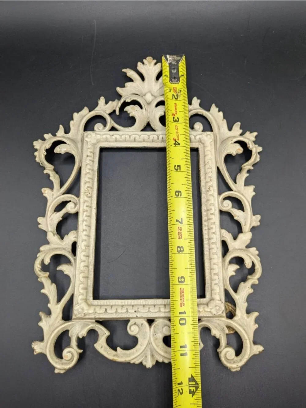 Antique Victorian Painted Cast Iron Ornate Metal Picture Frame Easel Back 4x6